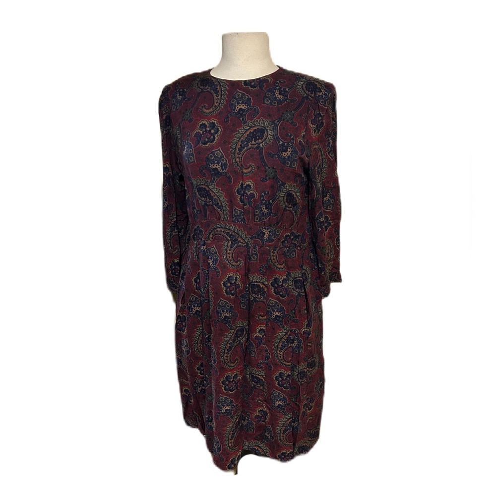 Lanz Vintage 70s Dress Dark Colors Paisley Floral Print Long Sleeve Prairie 10